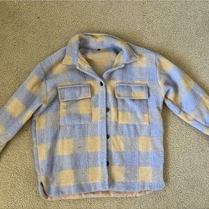 Lilac and cream plaid button up jacket